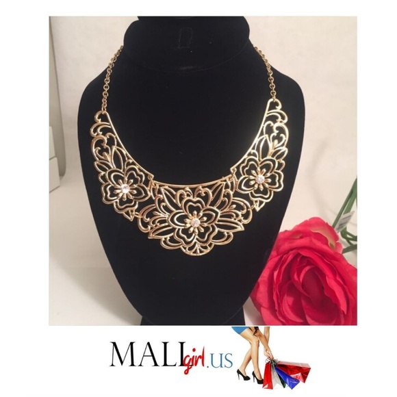Thalia Sodi Jewelry - Gold Boho  Floral Bib Collar Statement Necklace